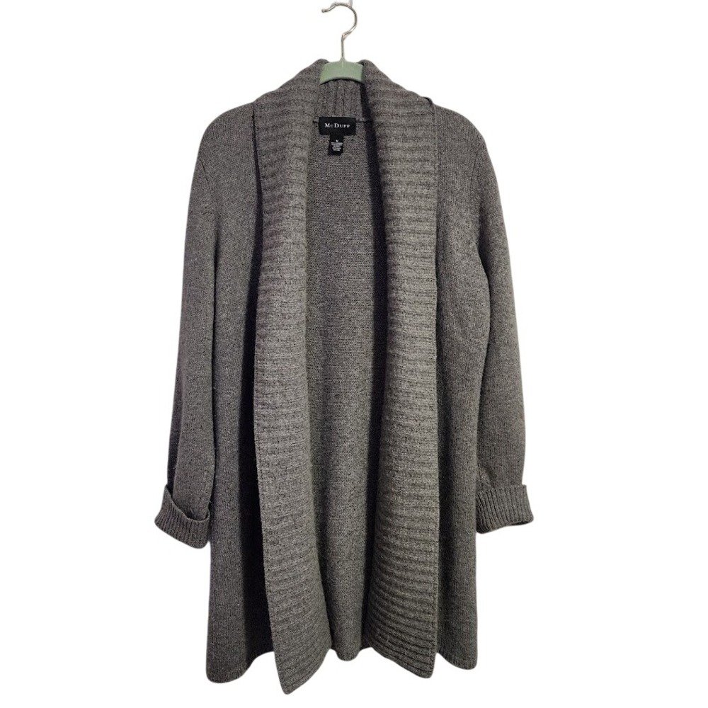 MCDUFF Cashmere Cardigan Medium M Heather Gray Long Duster Sweater